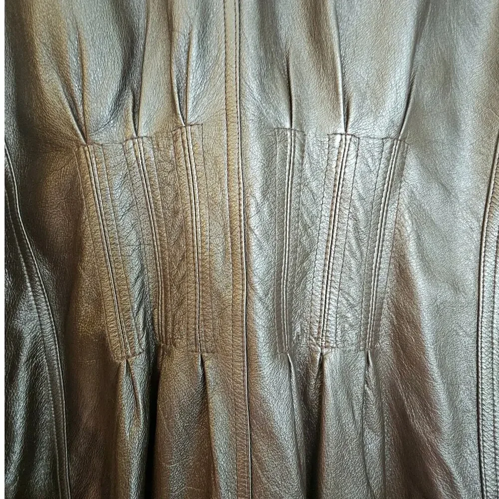 Together! Vintage Dark Brown Leather Double Breasted Trench Coat with Belt